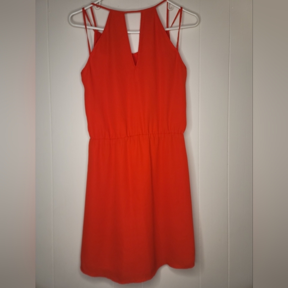 Banana Republic Womens Strappy Cutout Mini Dress V Neck Pockets Sz 4 Posted Red - Picture 8 of 16